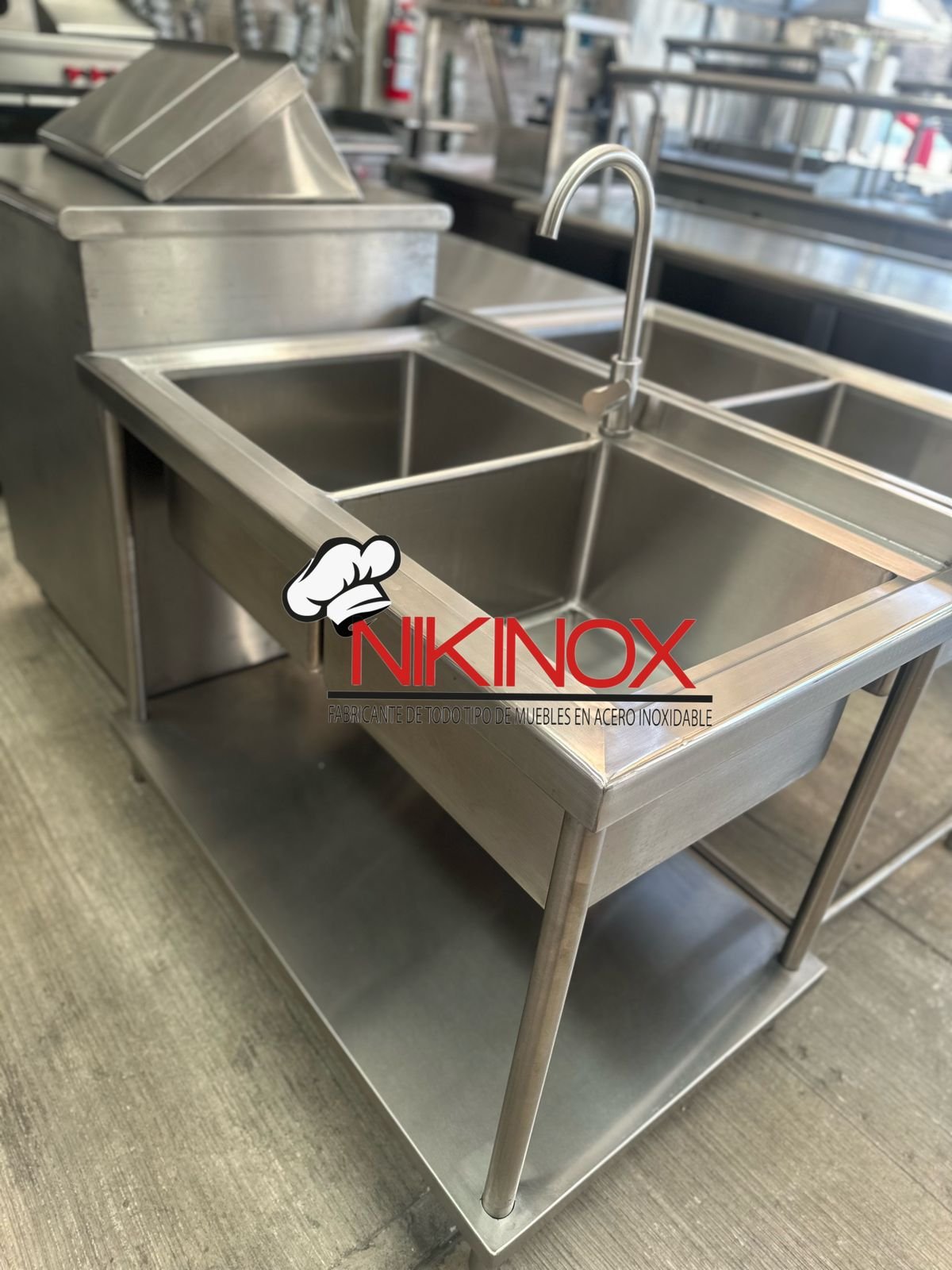 Tarja doble de acero inoxidable con entrepaño NIKINOX