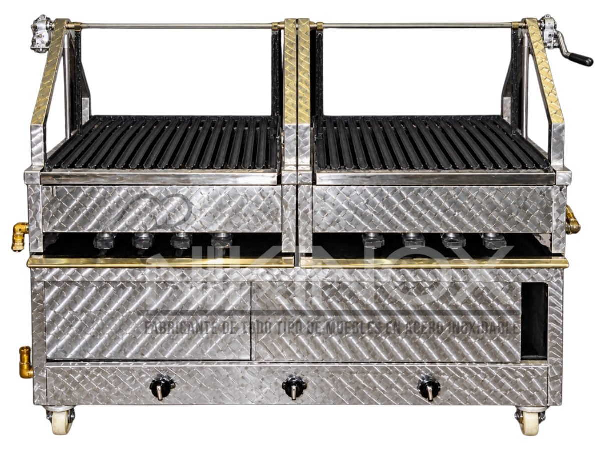 Asador doble en acero inoxidable con parrillas independientes…