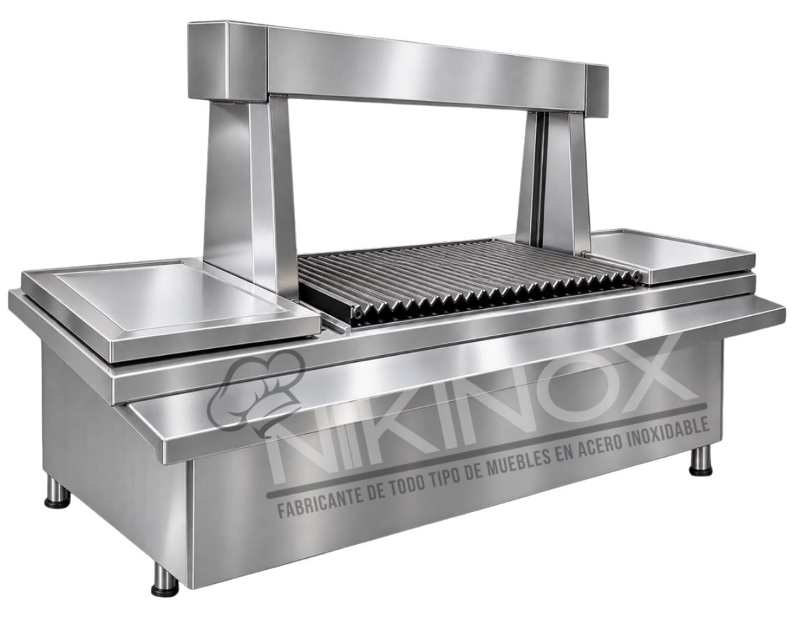 Asador industrial en acero inoxidable con parrilla central…