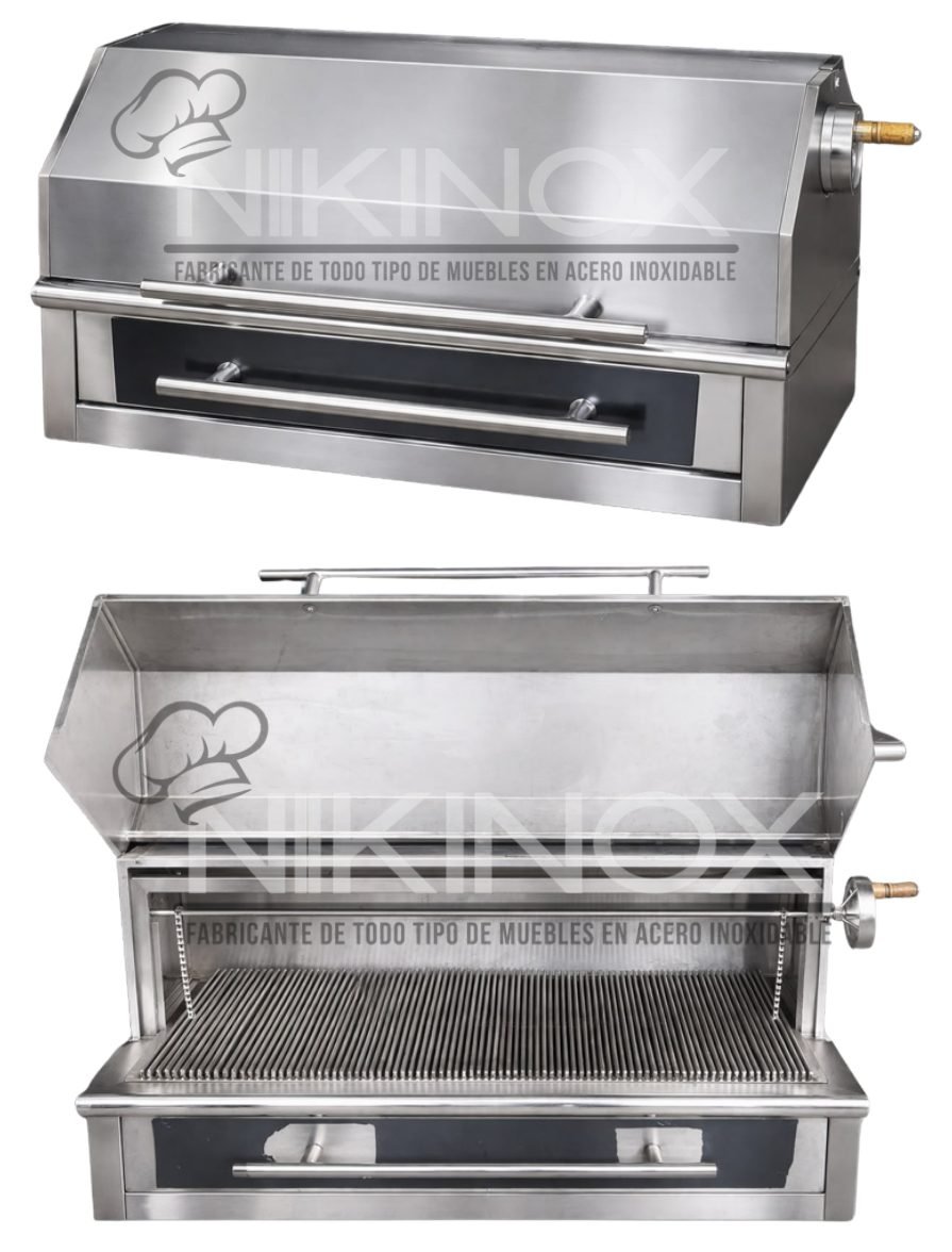 Asador en acero inoxidable con tapa abatible, parrilla…