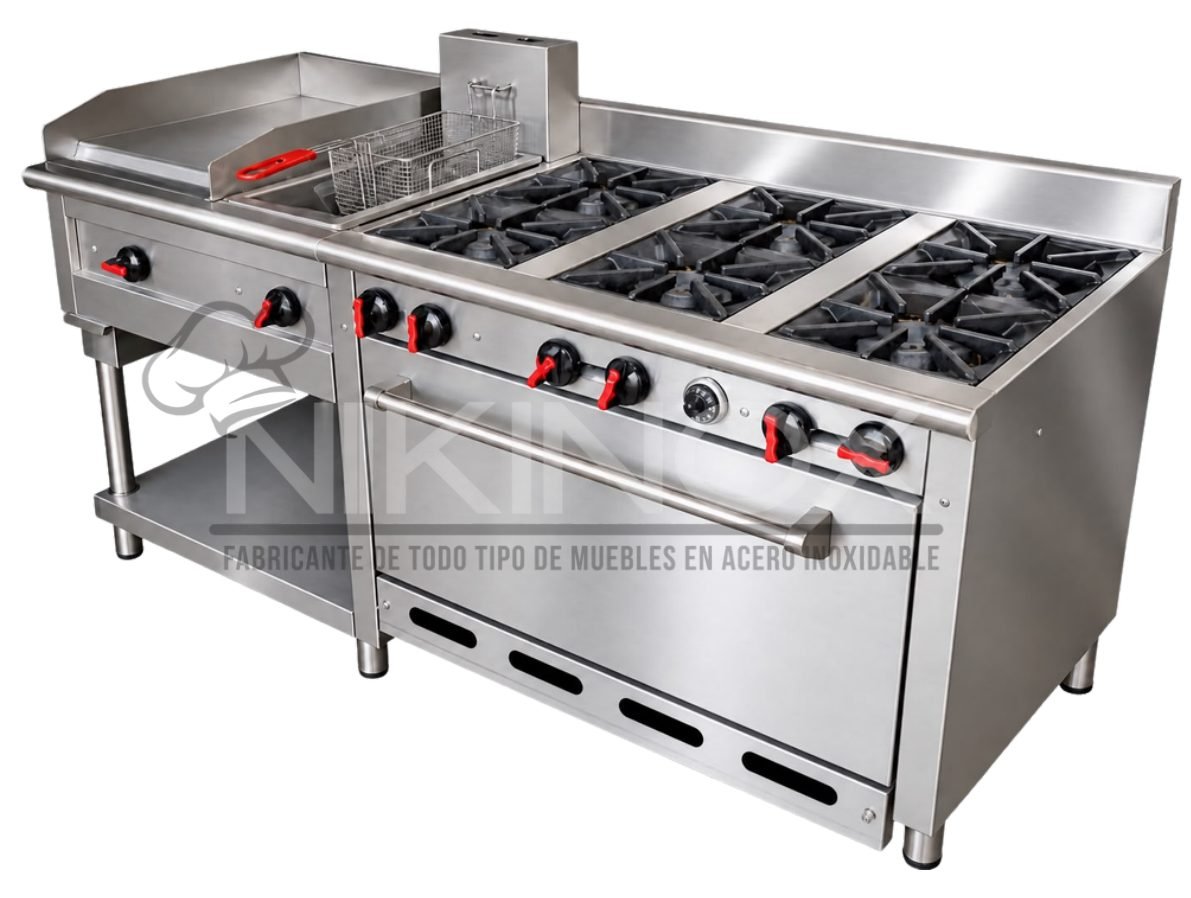 Multiestufa con 6 quemadores, freidora, plancha y horno…